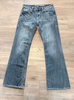 Rock & Roll Denim Pistol Slim Boot Cut Mens 33X32 Cowboy Thick Stitch Jeans